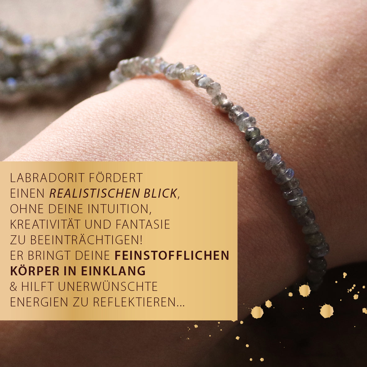 Labradorit fördert einen realistischen Blick, ohne deine Intuition, Kreativität und Fantasie zu beeinträchtigen.